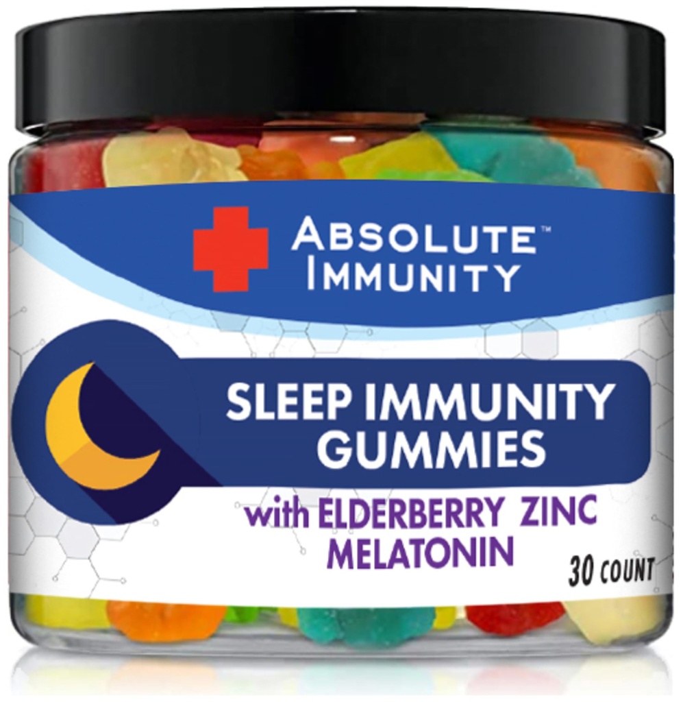 Absolute Immunität- Zink und Elderberry Schlafgummis mit Melatonin, 100% Drug Free Sleep Aid, Immunsystem Unterstützung, Erwachsene und Kinder 30ct