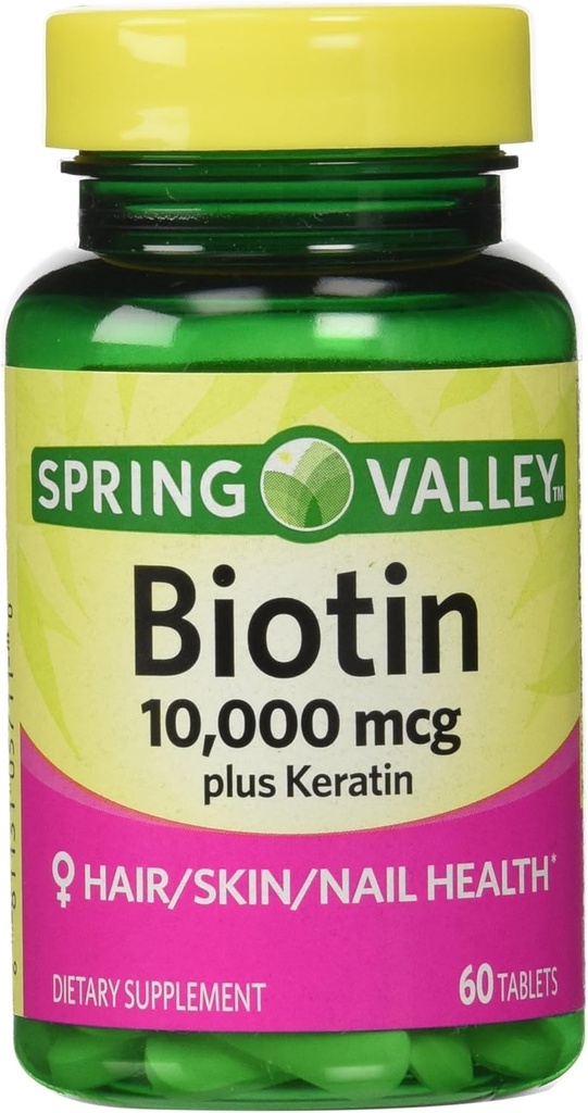 Spring Valley Biotin Nahrungsergänzung, 10.000 Mg mit 100 Mg Keratin, 60 Tabletten