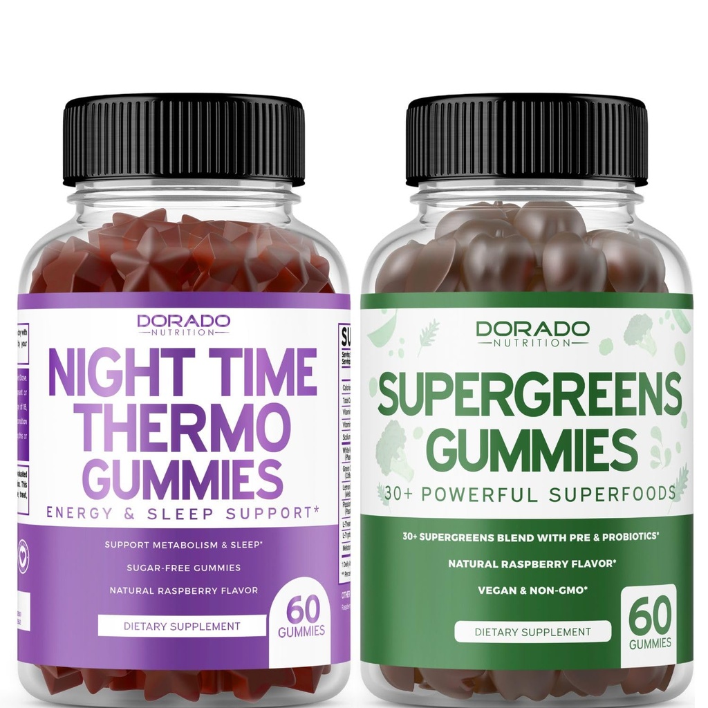 Night Time Fat Burner Gummies (60 Count) - Weight Loss & Metabolism Sugar-Free Melatonin Supplement und Supergreens Gummies (60 Count) - Greens Supplements Immunitätsunterstützung - Non GMO & USA Made