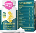 Pränatale Vitamine für Frauen Postnatal Multivitamin mit Folsäure DHA Cholin für schwangere und stillende Frauen Niacinamid Biotin und Mineralien 27 in 1 Supplement 90 Kapseln-30 Servietten
