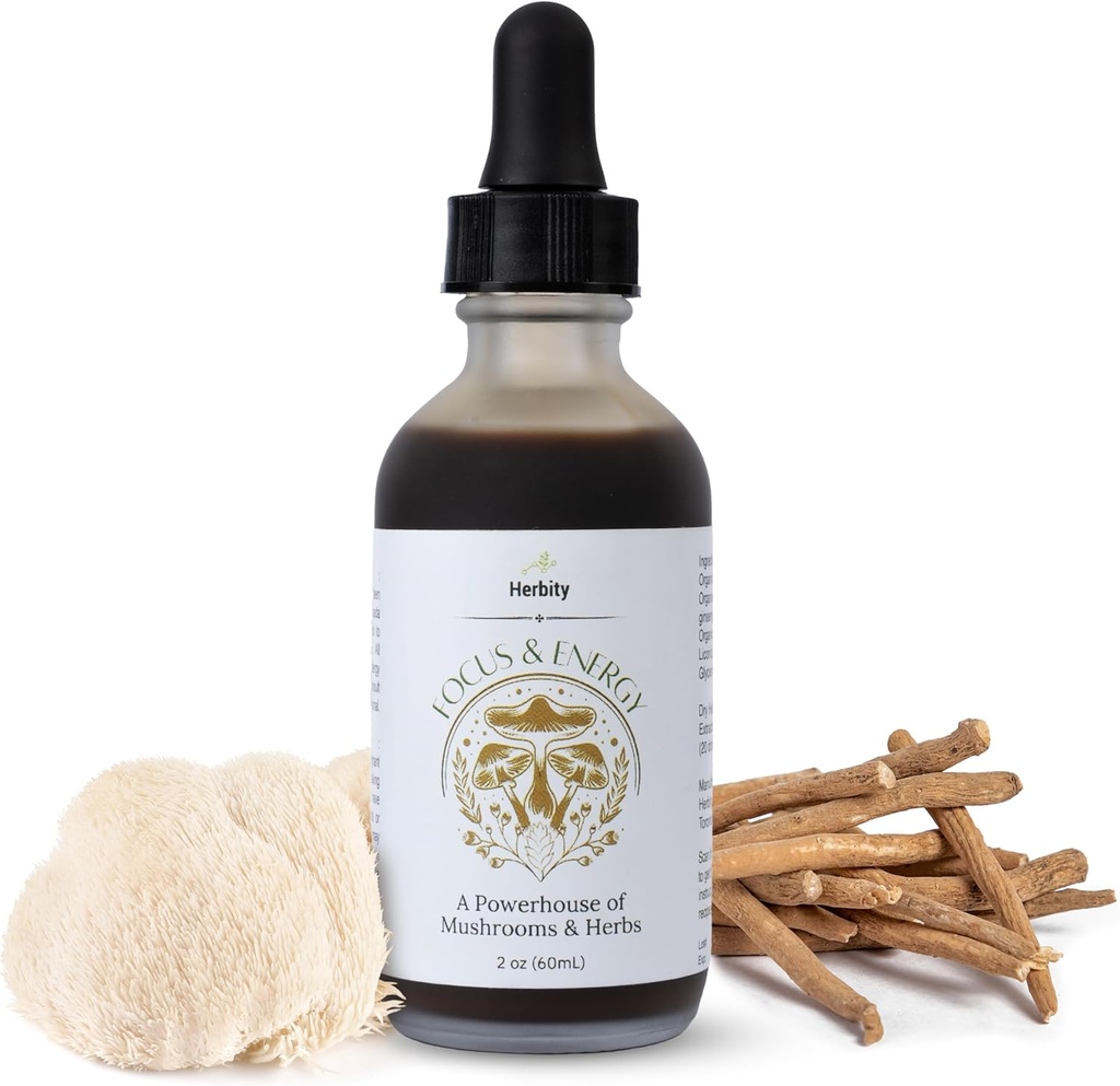 Fokus & Energie Natürliche Pilz-Tinktur - Adaptogene Pilztropfen & Organic Unique Custom Blend - Ergänzung für Immun-Boost, Balance, ruhig, kognitive Unterstützung und Stress (2oz)
