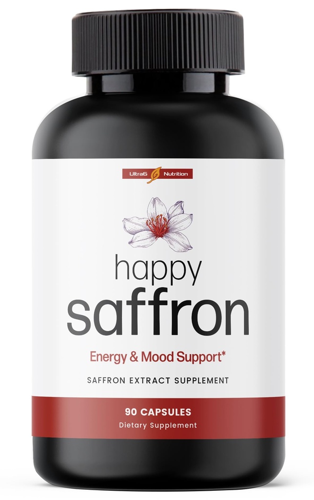 Ultra6 Nutrition Happy Saffron Supplements - 100% Pure Saffron Extract Ergänzung für Augengesundheit Unterstützung - Mood Enhancer für Damen und Herren (90 Servierungen)