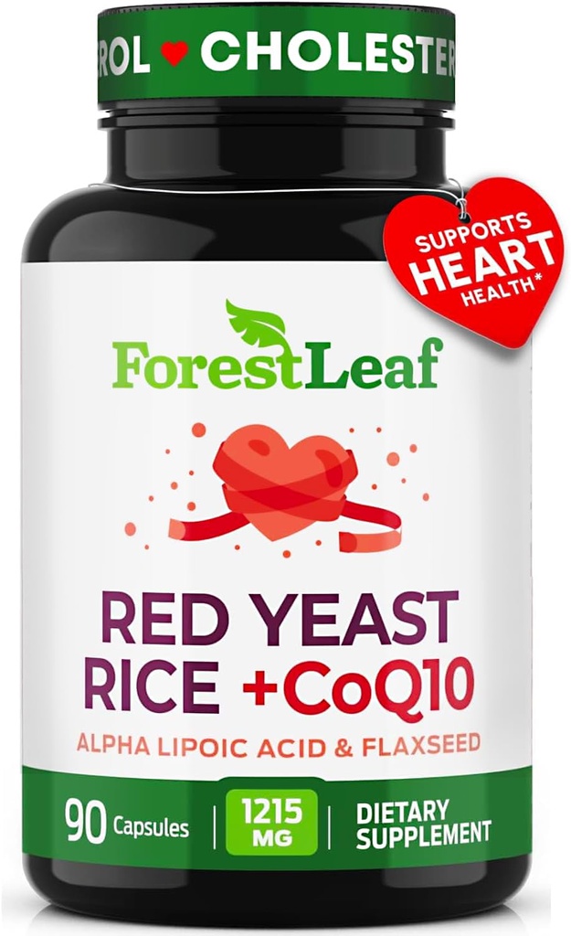 Red Yeast Rice 1215 mg. Kapseln - extra Stärke Red Rice Yeast mit CoQ10 Supplement, Plus Alpha Lipoic Acid & Organic Flaxseed, Citrinin Free, unterstützt Herz-Kreislauf-Gesundheit, Non-GMO 90 Veggie Caps