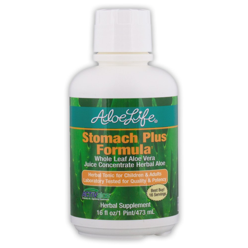 Aloe Life - Stomach Plus Formel, Fast-Acting Tonic für Kinder, Erwachsene, & Senioren, Unterstützt gesunde Verdauung & Hilft Gas zu beruhigen, Bloating, & Nausea, Aloe Vera Konzentrat, Glutenfrei (16 oz)