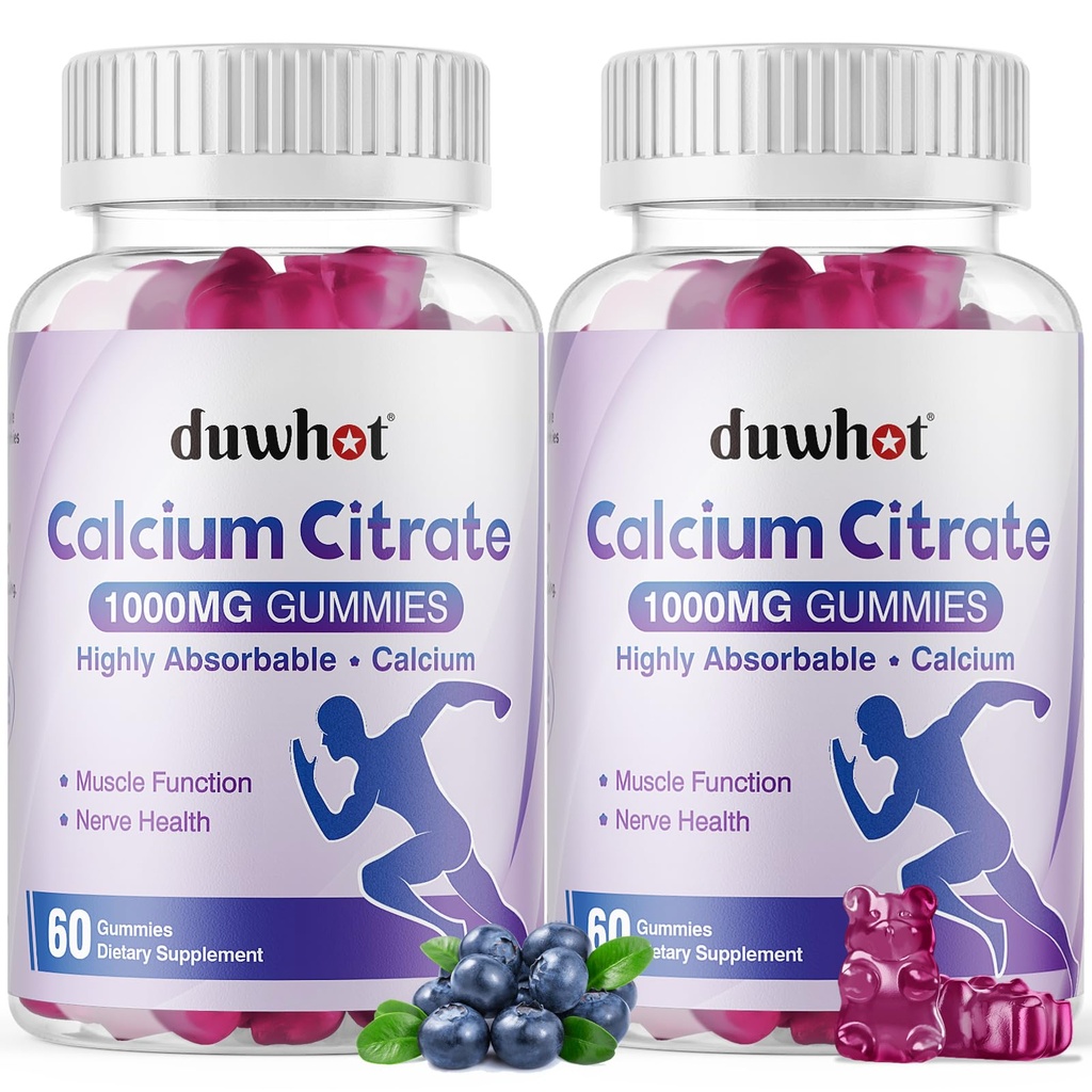Calcium-Zitrat-Gummien, Kaubares Calcium-Zitrat 1000mg für Knochen, Muskel- und Immununterstützung, Ultimative Absorption Kalzium-Ergänzungen für Damen und Herren, Blaubeere, 120 Chews