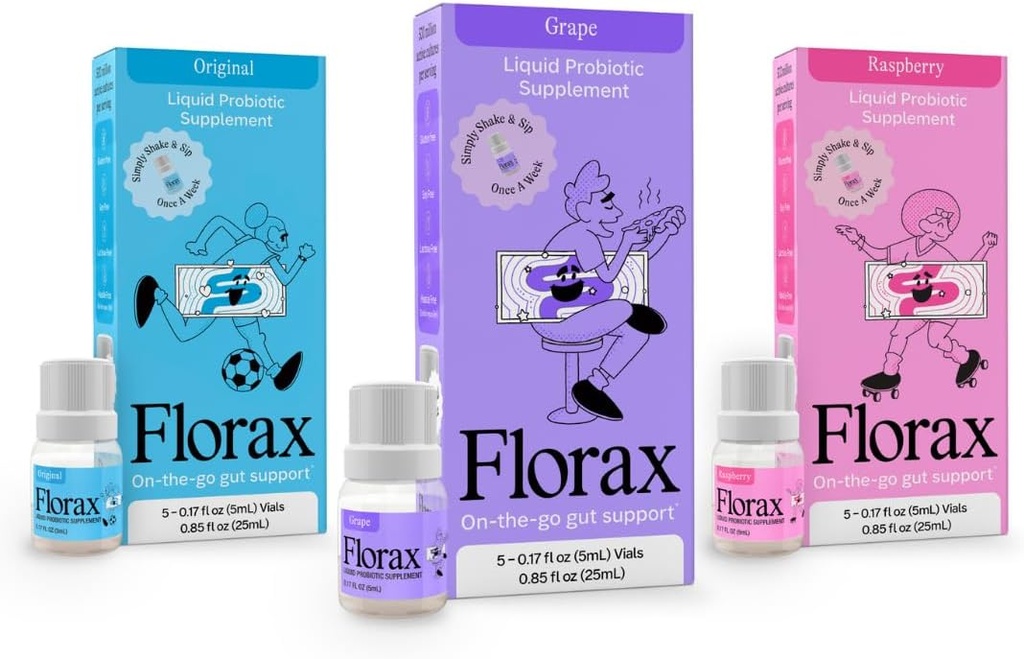 Florax - Liquid Probiotic - On-The-Go Gut Unterstützung für Frauen, Männer und Kinder - Flavor Bundle - 3 Boxen mit 5 Vials Jede