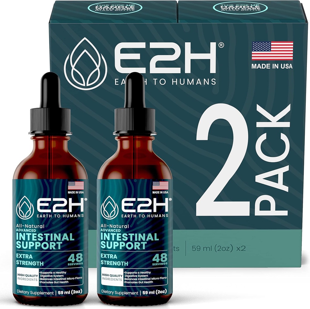 E2H Advanced Intestinal Support - Promotes Gut Health and Digestive System - Wormwood und Black Walnut Extract - Non-GMO, Vegan - (2 Flaschen)