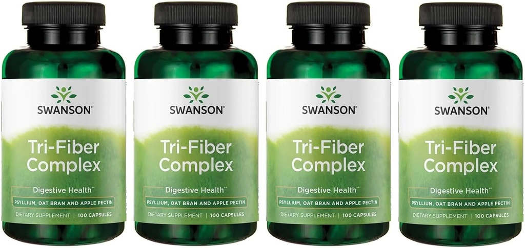 Swanson Tri-Fiber Complex - Verdauungsergänzung mit Psyllium, Oat Bran, & Apple Pectin - (100 Kapseln) (4 Packung)