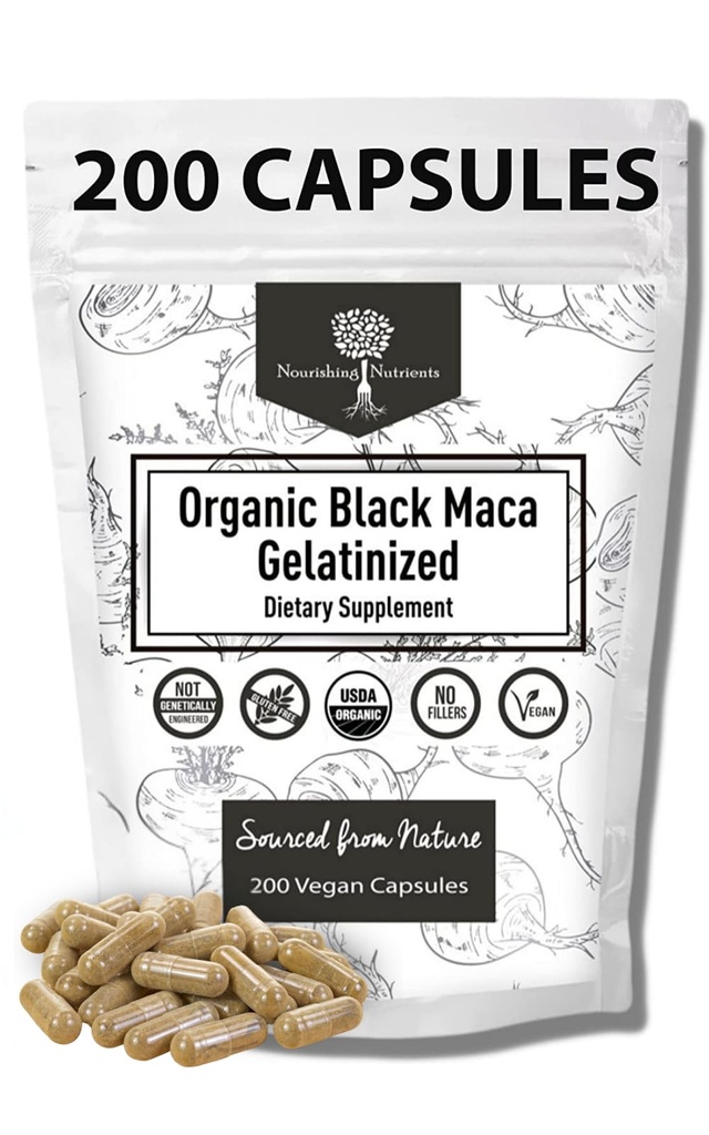 Bio Gelatinized Black Maca – 3X Stronger 200 Kapseln für Männer & Frauen, Natürliche Energie Ergänzung für Fokus, Leistung, Stamina & Endurance, Stimmungsverbesserung und Stabilität, Mental Clarity 1000mg