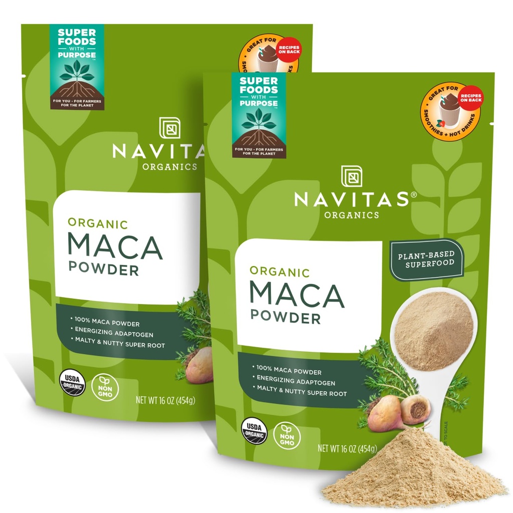 Navitas Organics Maca Powder, 16oz. (2-Pack), 181 Servierungen - Organic, Non-Gmo, Low Temp-Dried, Glutenfrei, Hellbraun