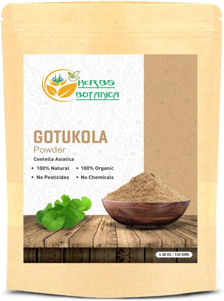 Kräuter Botanica Gotu Kola Pulver (Centella asiatica) 5.3 oz/150 GMS für Tee, Haarwachstum & Wellness Gesundes System Fein gemahlenes Kräuterpulver für DIY Beauty & Supplements