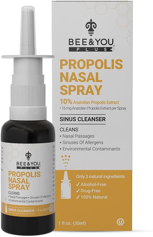 BEE und Sie Plus Natural Propolis Nasal Spray 1 Fl oz | Congestion Relief Drug Free & Alcohol Free, Sinus Relief, Allergy, Nasal Moisturizing Spray