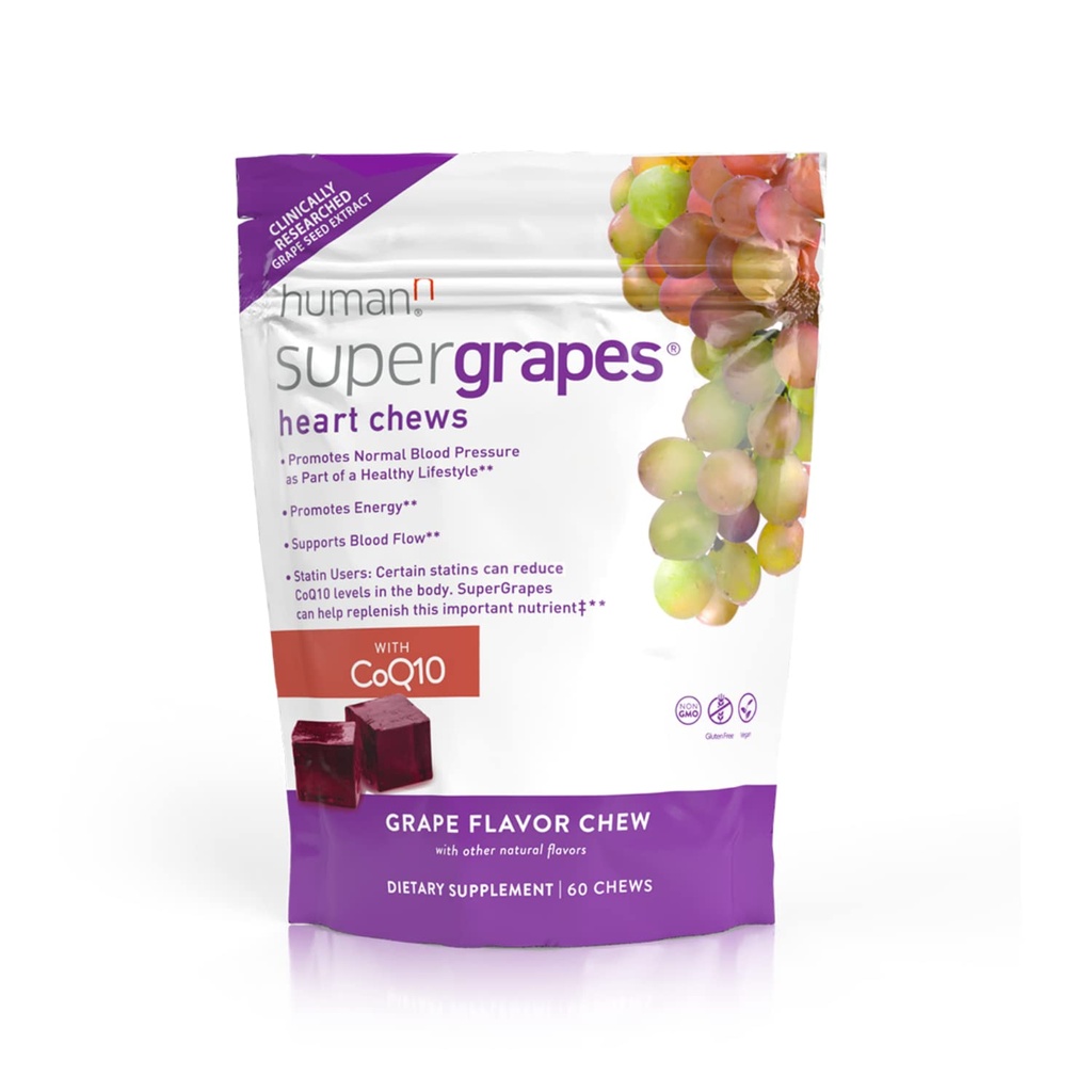 HumanN SuperGrapes Chews Supplement – 100mg CoQ10 und Grape Seed Extract – von den Herstellern von SuperBeets - Grape Flavor, 60 Count