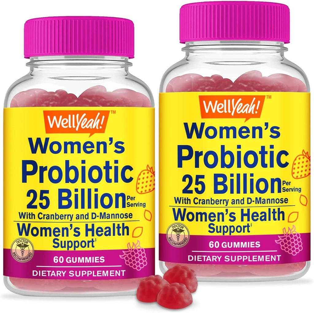 Ja. Ja 25 Billion Probiotics für Frauen Cranberry und D-Mannose Gummis (2 Pack) - Vaginal und Gut Gesundheit, Verdauungsunterstützung und feminine Gesundheit - Frauen Probiotic mit 12 Strains - 60 Gummis