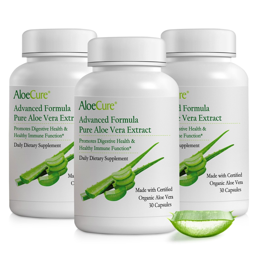 AloeCure Organic Aloe Vera Kapseln, 160.000mg Innere Aloe Blatt Äquivalent per Servieren, Stützgut, Verdauungs- und Immungesundheit, hilft Balanced Stomach Acidity, Aloin Free, 30Caps x 3Btl