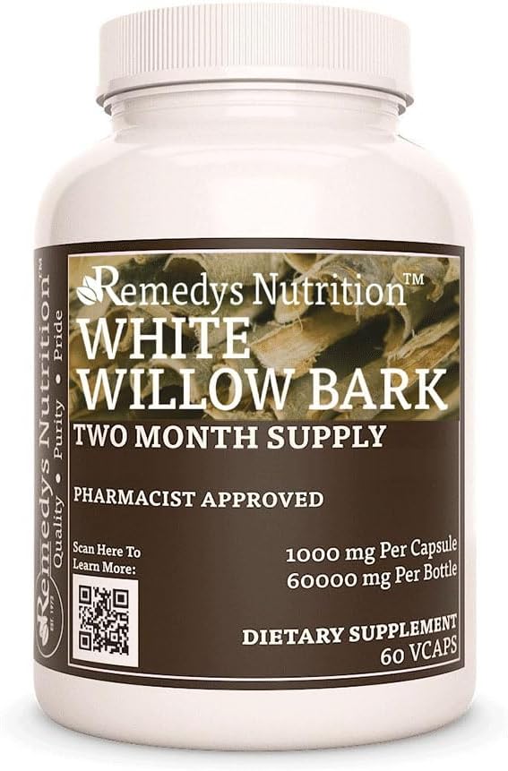 Remedy's Nutrition White Willow Bark | 1.000 mg, 60 Vegan Kapseln pflanzliche Nahrungsergänzung | Zwei Monate Versorgung