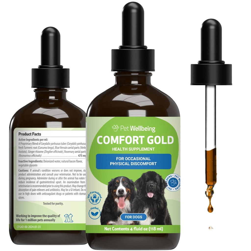 Pet Wellbeing Comfort Gold für Hunde - Unterstützt Canine Physical Comfort, Gesunde Zirkulation, Corydalis, Turmeric - Veterinarian-Formulierte Kräuterergänzung 4 oz (118 ml)