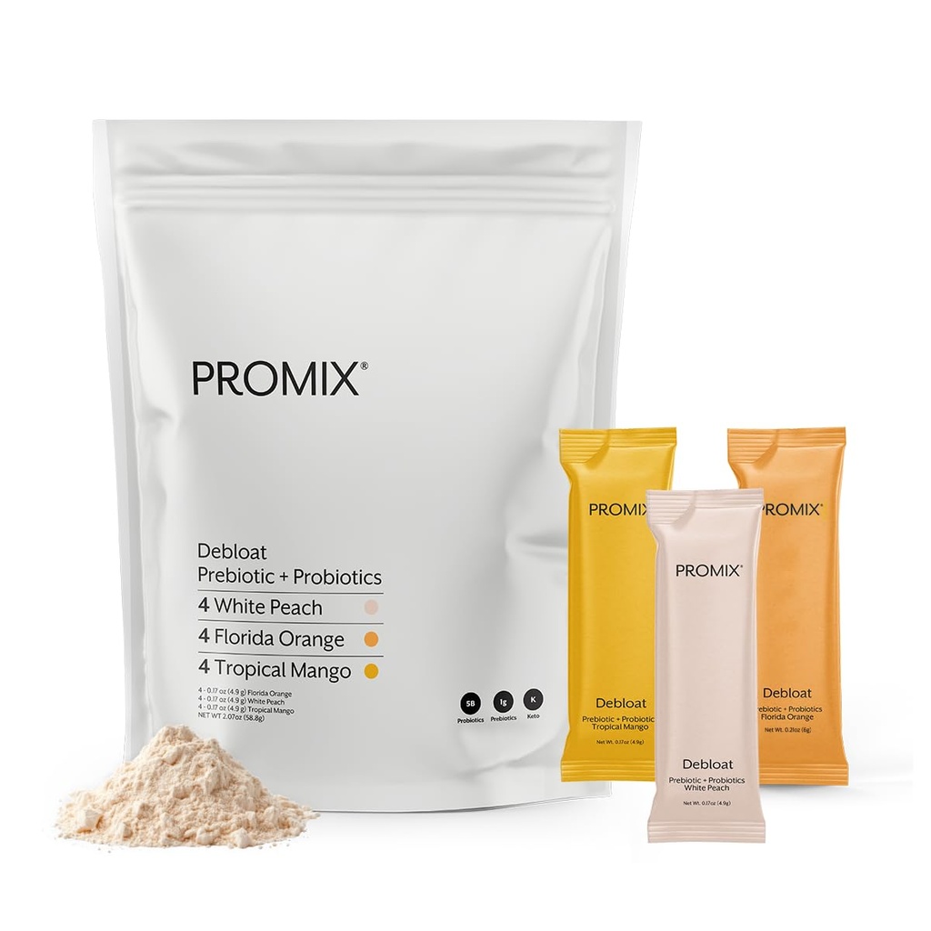 ProMix Nutrition Debloat Präbiotika und Probiotika - Verdauungs-Gesundheit, Übelkeit Relief, Gut Reparatur und Bloating Relief für Frauen und Männer - Vielfalt Pack - 12 Servierungen (Pack von 12)
