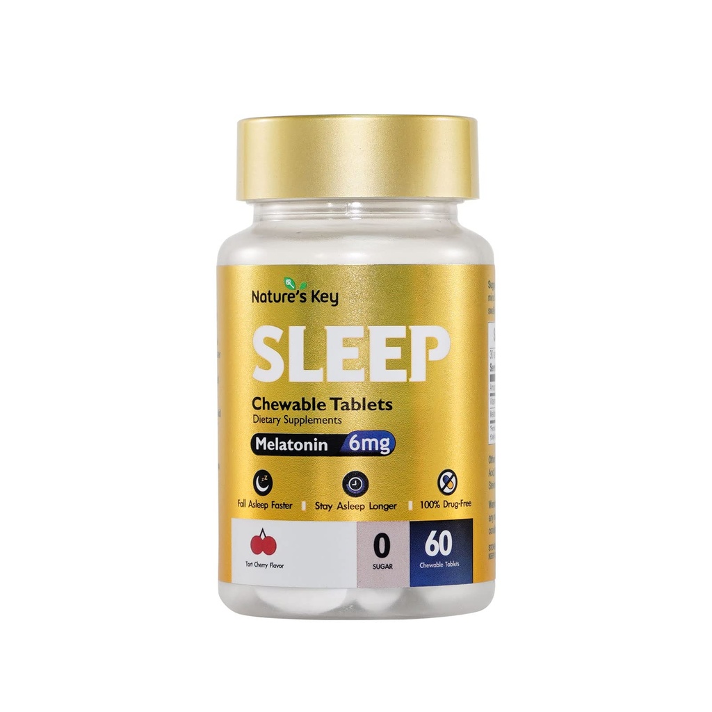 Nature's Key Melatonin 6mg Kautabletten, Sugar Free | Fördert Restful Sleep & Sleep Faster | Non-Habit Forming, mit 6mg Vitamin B6 | 60 Tabletten (Yummy Tart Cherry Flavor)