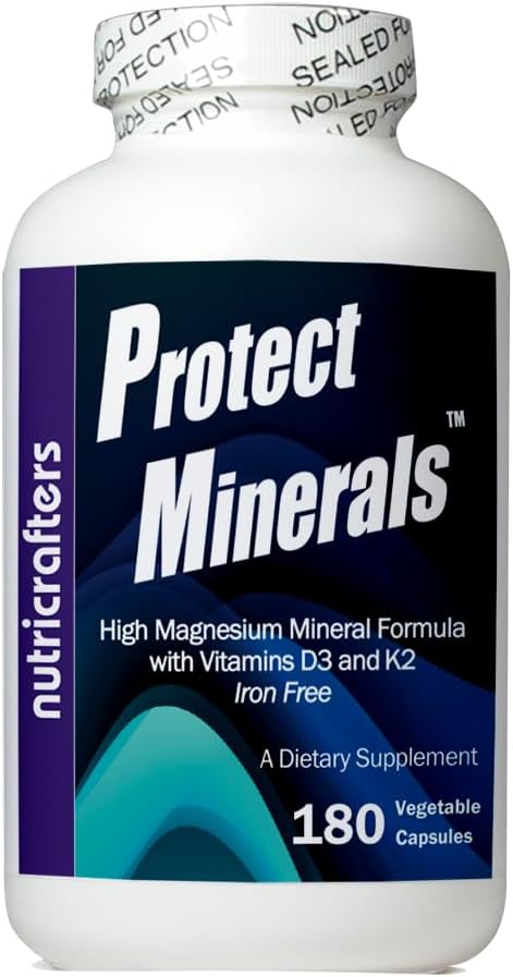 Minerale schützen - Multi Mineral Formel – Eine Flasche von 180 vegetarischen Kapseln - Hohes Magnesium zu Calcium Ratio - Eisenfrei - Natürliche All Day Energy und Übernachten Regeneration. (1)