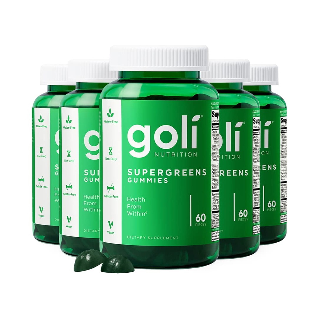 Goli SuperGreen Vitamin Gummy - 300 Graf - essentielle Vitamine und Mineralstoffe - Pflanzenbasiert, Vegan, Glutenfrei und Gelatinefrei - Gesundheit von innen, Packung von 5