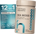 Sea Moss Supplement, Sea Moss Kapseln mit schwarzem Seed Öl, Ashwagandha und Burdock Root, Multimineral Supplement mit Vitamin C, 60 Veggie Kapseln