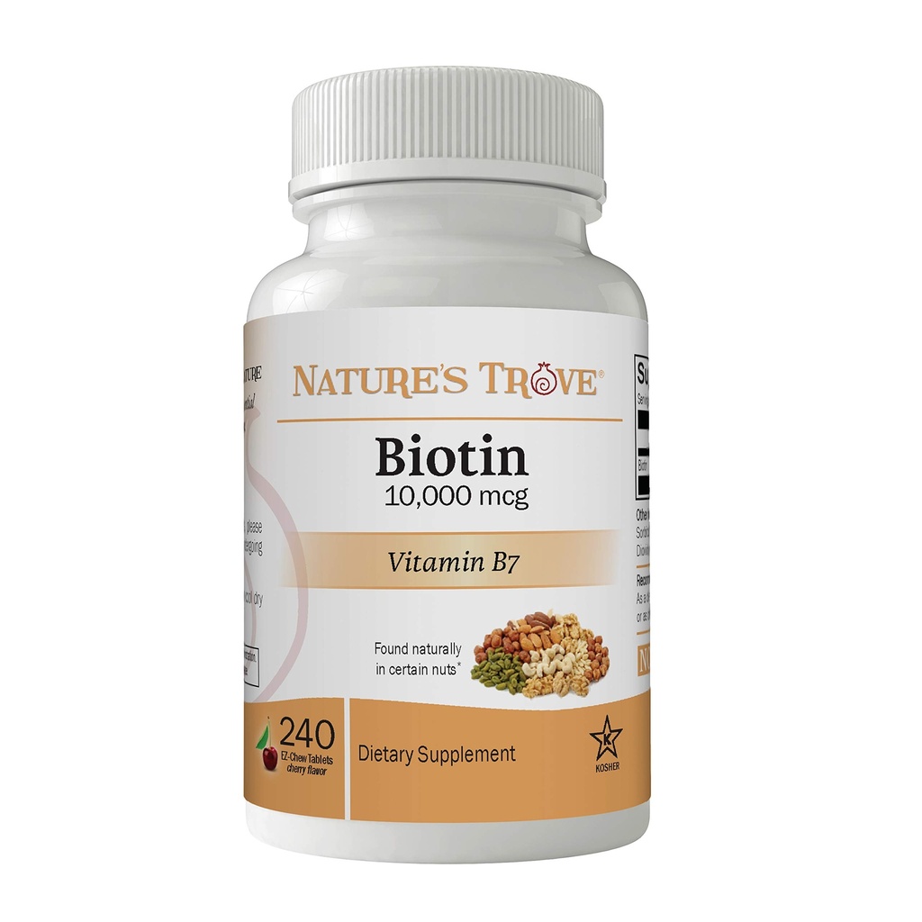Nature's Trove Biotin 10.000 mcg 240 EZ Chew Tablets Cherry Flavor