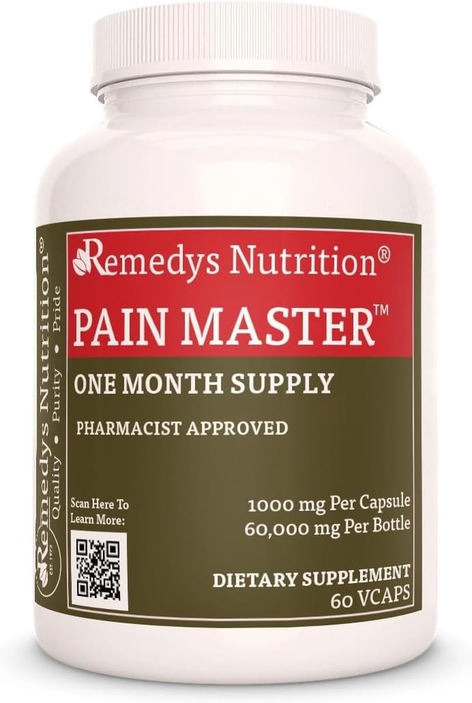 Remedys Ernährung Schmerz Master | 1.000mg, 60 Vegan Kapseln pflanzliche Nahrungsergänzung | Zwei Monate Versorgung