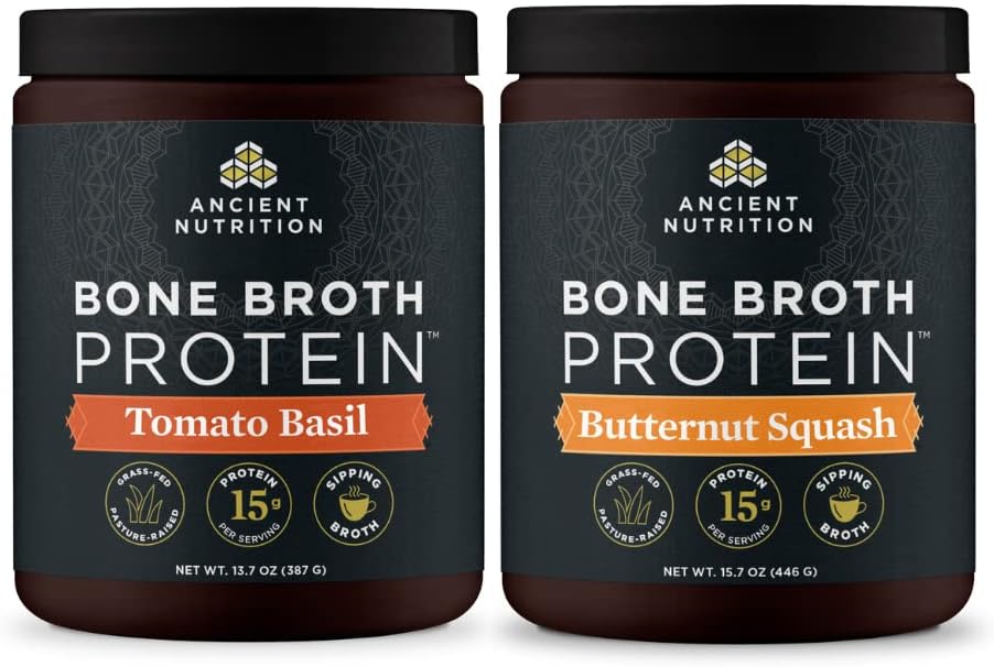 Antike Ernährung Knochen Broth Protein Pulver, Tomaten Basil, 15 Portionen + Knochen Broth Protein Pulver, Butternut Squash, 15 Portionen