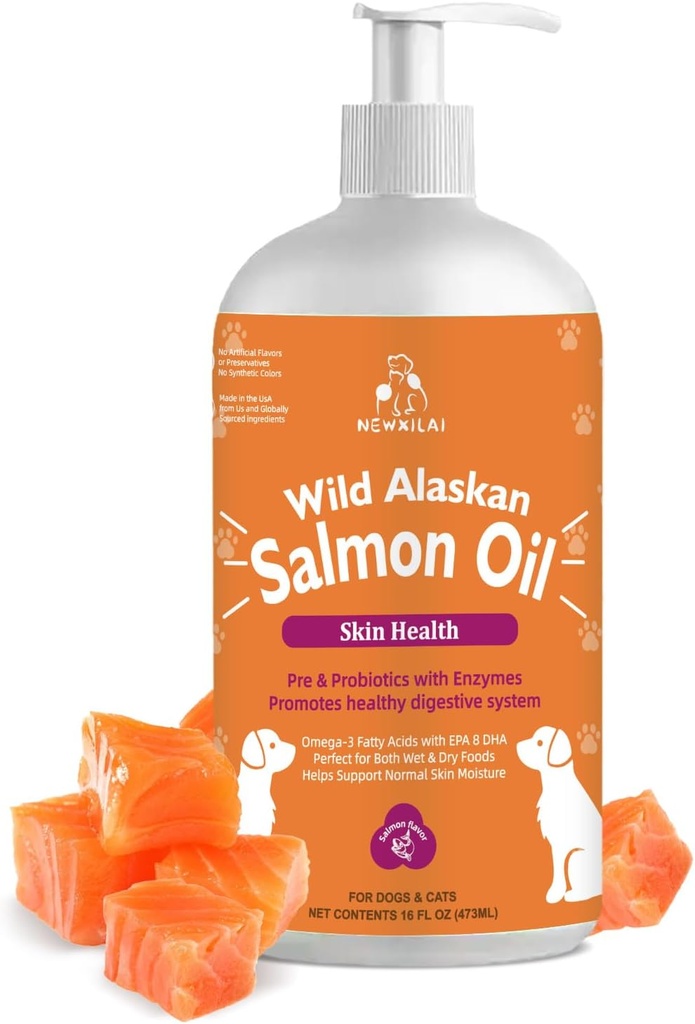 Wild Alaskan Lachsöl für Hunde & Katzen, Omega-3 Fish Oil Supplement mit EPA & DHA, Unterstützung Hautgesundheit, Shiny Coat, Strong Joint & Allergy Relief - Pump Bottle 16oz