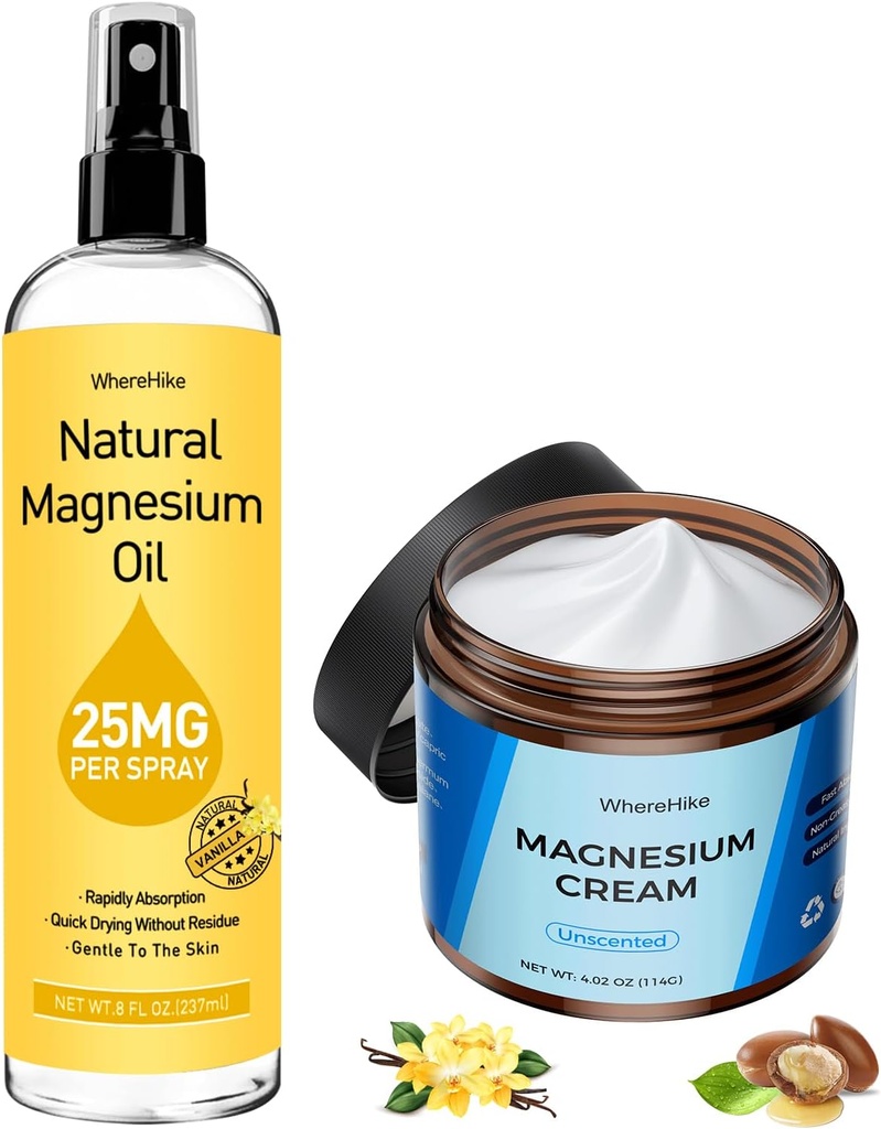 Topical Magnesium Lotion&Spray für Leg Cramps und Schlaf,Nighttime Magnesium Cream for Pain,Muscle Relaxation,Calm,Deep Hydration for Body & Skin Care - Natürlich und sicher für Kinder