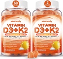 Vitamin D3 K2 Gummi für Erwachsene - Vitamin D3 5000IU + K2 (MK-7) 120mcg - Zuckerfreie D3 und K2 Beilagen mit Omega-3, Methyl B12, B9, B6, Vitamine E & Zink - für Calciumabsorption & Immune Gesundheit
