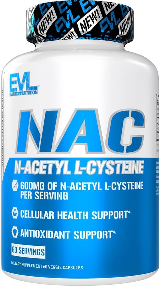 Evlution Nutrition NAC N-Acetyl L-Cystein - 600mg N-Acetyl L-Cystein Pro Servieren - Antioxidans Support - Nahrungsergänzungsmittel - Vegan & Glutenfrei - 60 Veggie Kapseln - 60 Servietten