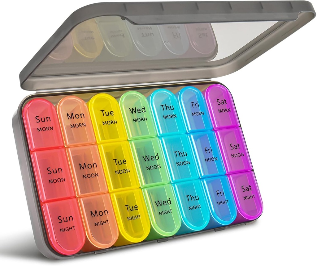 Greencycle Weekly Pill Organizer 3 Mal pro Tag, 7 Tage Pille Box Kleine Komponenten, Portable Daily Medicine Planner Dispenser Fall, Home & Travel Pill Container für Vitamine, Fischöl und Ergänzungen