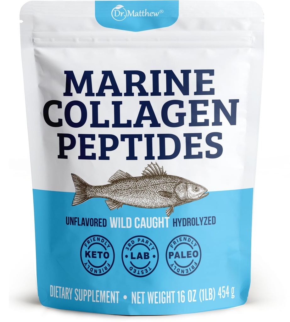 Dr. Matthew Marine Collagen Peptides Pulver aus hydrolysiertem Wild Caught Fish Protein - Haar- und Schönheitsergänzungsmittel für Frauen & Männer