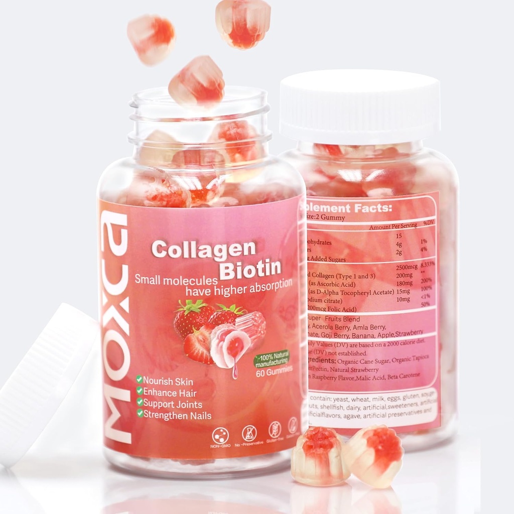 Collagen Gummies - 60 Count,Hydrolyzed Collagen Type 1 & 3,Vitamin C E für Frauen Männer Gesunde Haut Haargelenke Unterstützung,Non-GMO,Gluten-frei,Gelatin-frei (120 Zähler)