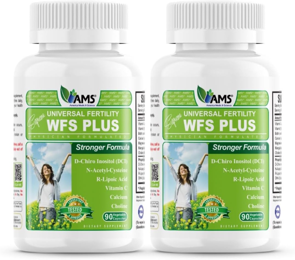 Amerika Medic & Science WFS Plus Fertilitätsergänzungen für Frauen (90 Kapseln) Unterstützt Ovulatory Health | Natürliche Vorabnahme Vitamine, Reproduktionshilfe, mit D-Chiro Inositol, DHA (Pack von 2)