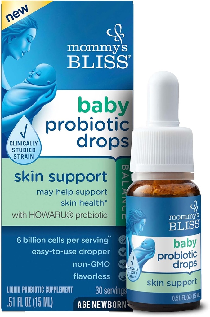 Mami's Bliss Baby Probiotic Drops Skin Health Support, 6 Billion Cells pro Servierung, Alter: Neugeboren & Up, 15 ML (30 Servierungen)