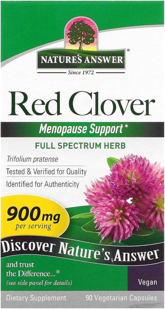 Nature's Answer Red Clover (Trifolium Pratense) | Ideal für Menopause | Full Spectrum Herb Organic | High Strength Dietary Supplement | Kosher, Glutenfrei, Non-GMO, Vegetarisch & Vegan (90 Kapseln)