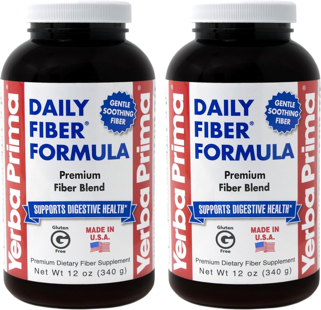 Yerba Prima Daily Fiber Formula Powder - 12 oz (Pack von 2) - lösliche & unlösliche Nahrungsfaserergänzung - Colon Cleanse - Gut Health - Vegan, Non-GMO, Glutenfrei