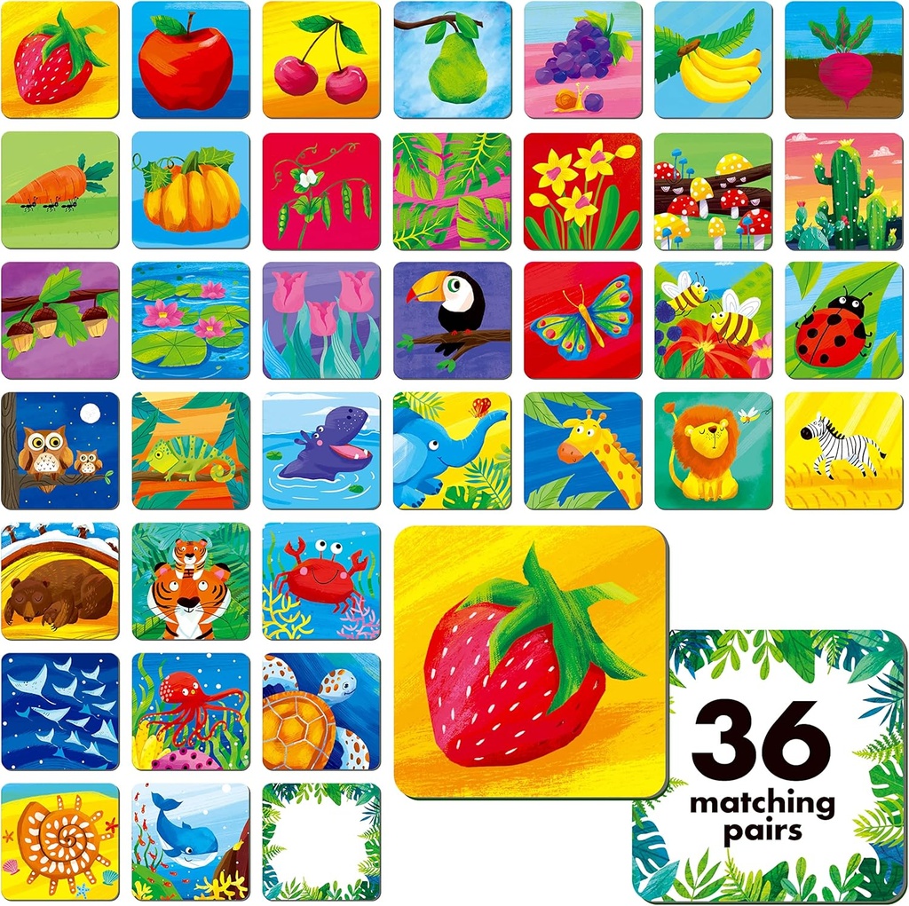 Memory Matching Spiel, 72 PCS Natur Thema Passende Karten für Kleinkinder 36 Paare Speicherkarten für Vorschule 4 5 6 Jahre alt