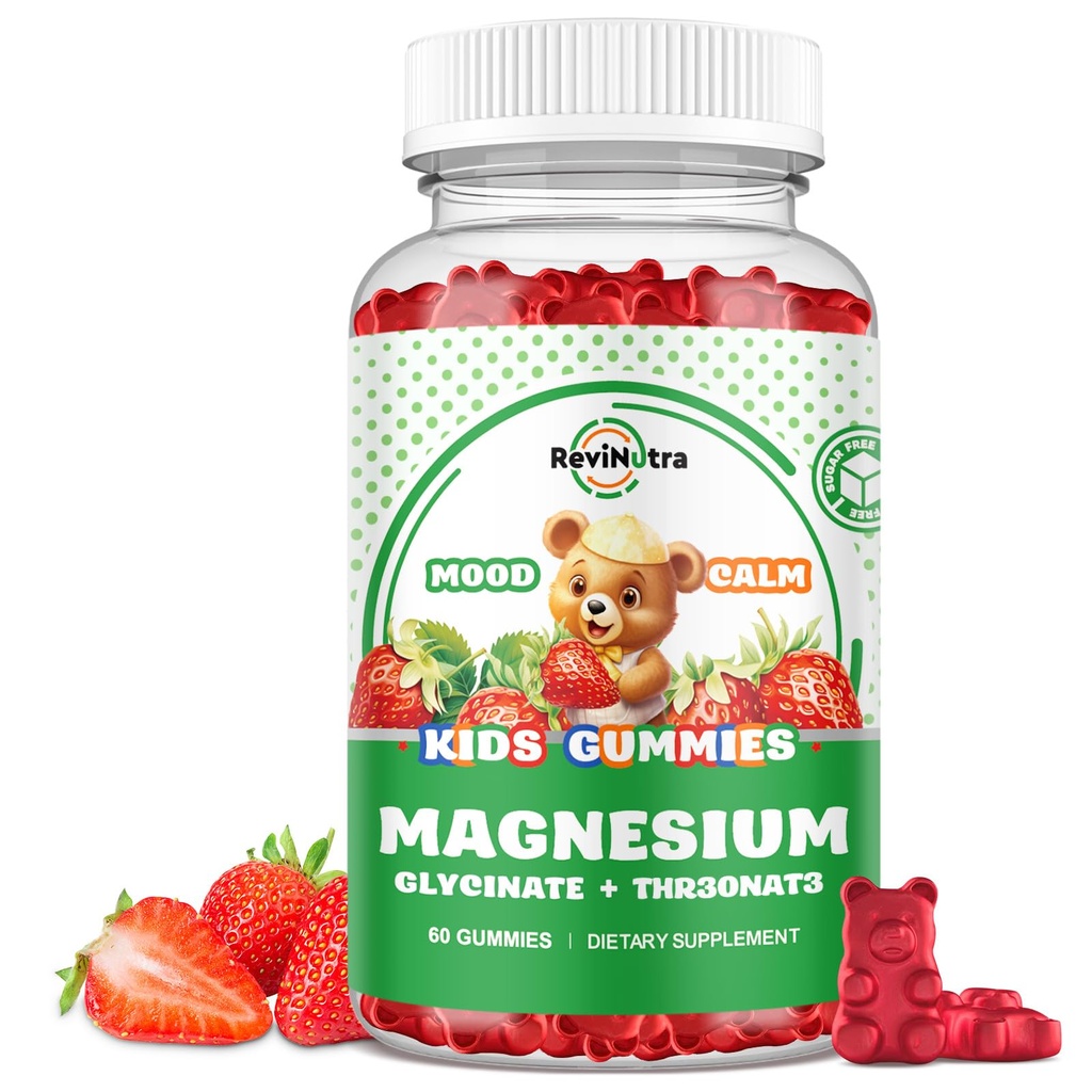 Magnesium Complex Gummis- Beruhigende Kaugummis für Kinder & Erwachsene- Magnesium-Glycinat-Ergänzung-w/Omega-3, Vitamin B6, D3- Unterstützung Beruhigung Entlastung, Knochen, Stimmung, Erdbeeren Geschmack