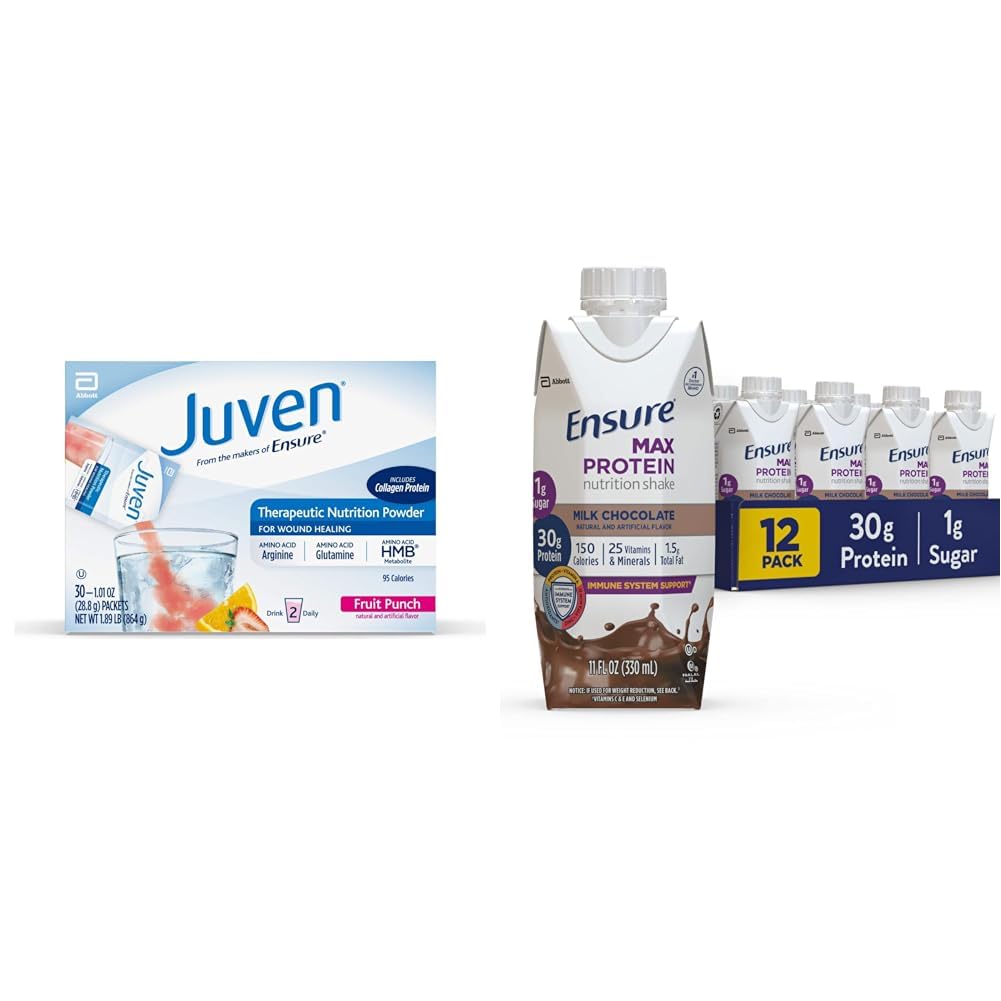 Juven Therapeutic Nutrition Drink Mix Powder for Wound Healing Support & Ensure Max Protein Nutrition Shake mit 30g Protein