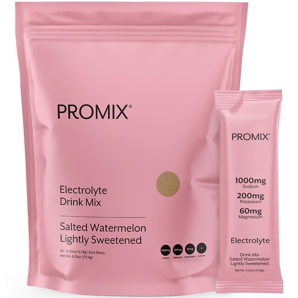 ProMix Nutrition Elektrolyte Pulver Hydration Packets - Himalayan Pink Salz, Magnesium, Kalium, Vitamin C - Gesalzene Wassermelone, leicht gesüßt - 30 Servierungen (Pack mit 30)
