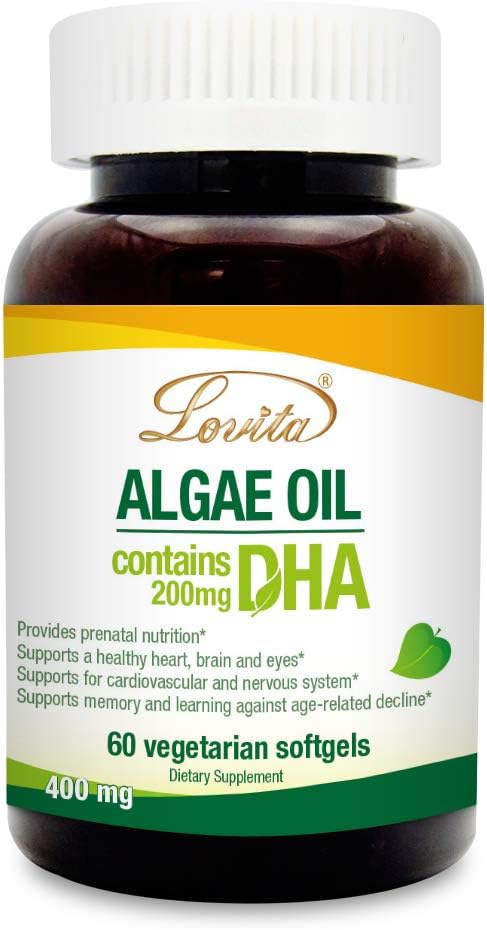 Lovita Algae Öl, Pflanzenbasierte DHA Alternative zu Fischöl, Vegan Omega 3 mit DHA 200 mg, 60 Vegetarische Softgele