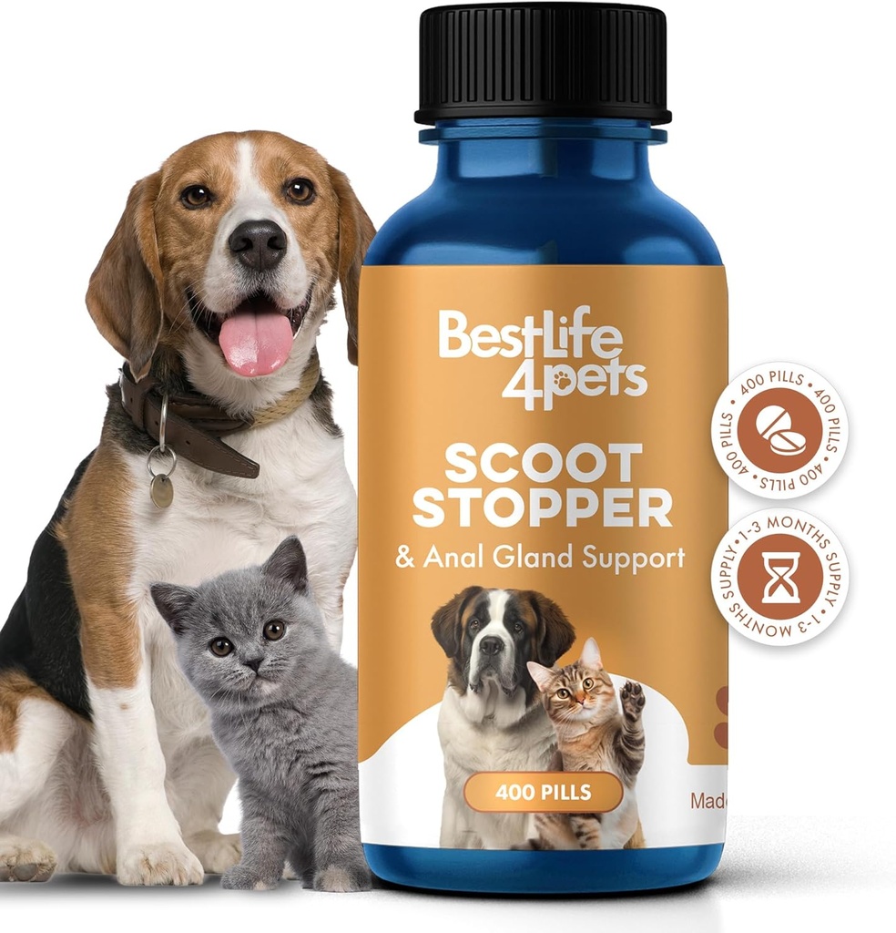 Scoot Stopper für Hunde & Katzen – Natürliche Anal Gland & Digestive Unterstützung Ergänzung für Scooting, Hocker Konsistenz, Verstopfung, Innenunfälle & Difficult Pooping – 400 Odorless Pillen