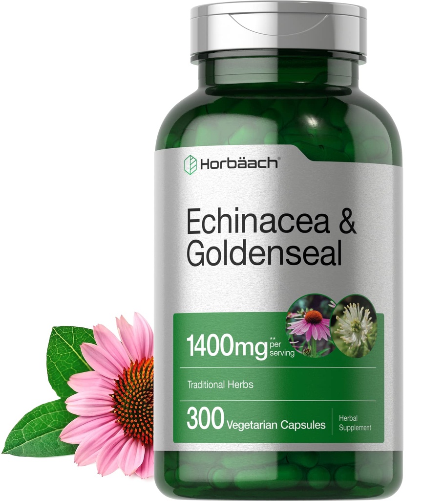 Horbäach Echinacea Goldenseal Kapseln | 1400mg | 300 Count | Vegetarisch, Non-GMO, Gluten kostenlose Extraktergänzung