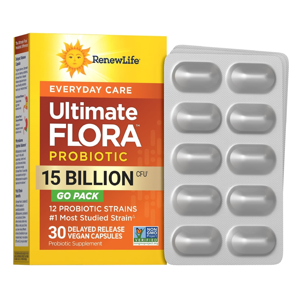 Renew Life Everyday Go-Pack Probiotic Capsules, Daily Supplement unterstützt Urinary, Digestive and Immune Health, L. Rhamnosus GG, Dairy, Soy und glutenfrei, 15 Billion CFU, 30 Count