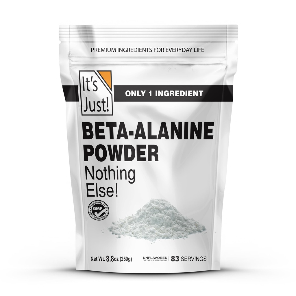 Es ist Just! - Beta-Alanin-Pulver, Pre-Workout-Ergänzung, 250g Bulk, Unflavored, 3000mg pro Servierung (250g / 83 Servierungen)