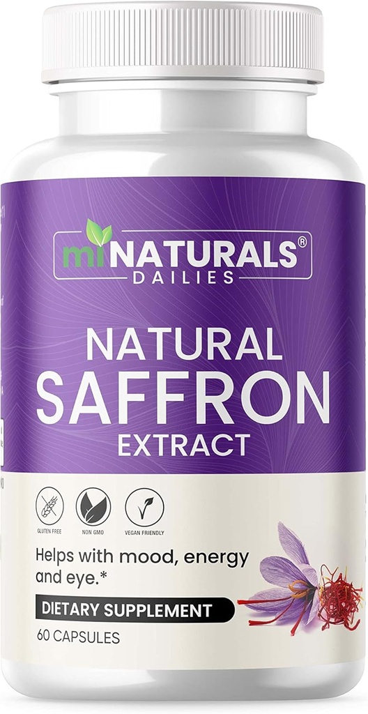 Natürliche Safran-Ergänzungen - reine Premium-Extrakt-Kapseln - Stimmungsunterstützung - Augenunterstützung - Energie - Made in USA - 88.50 mg - 60 Pillen - Optimiert - Pastillas de Azafran